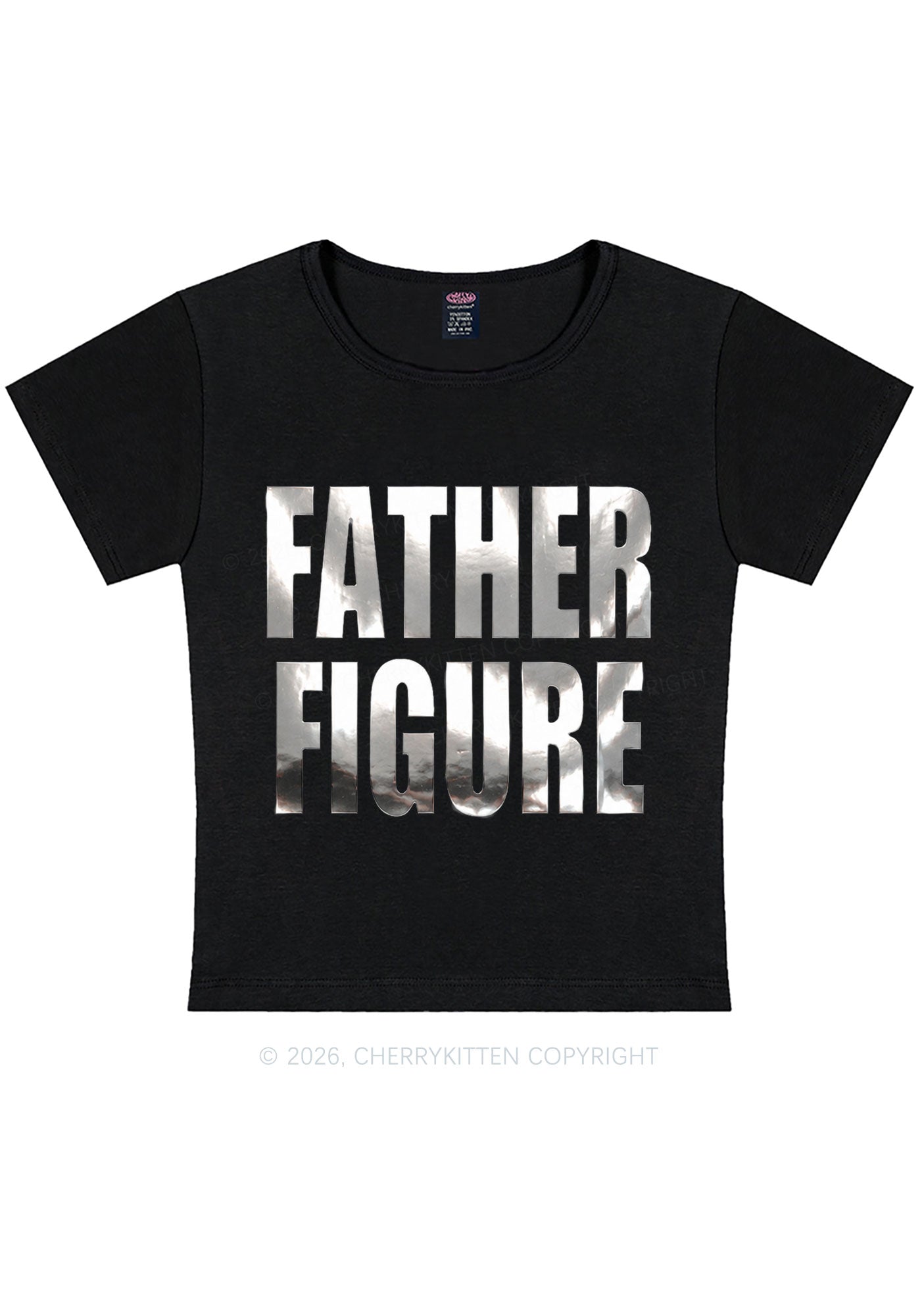 Father Figure Silver Foil Printed Y2K Baby Tee Cherrykitten
