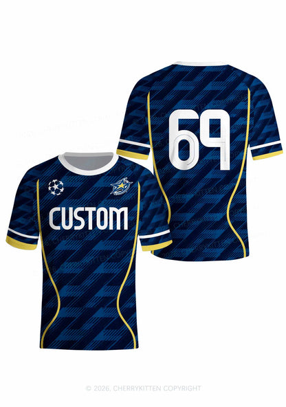 Custom Navy Blue Yellow Stripes Y2K Football Jersey Shirts Cherrykitten