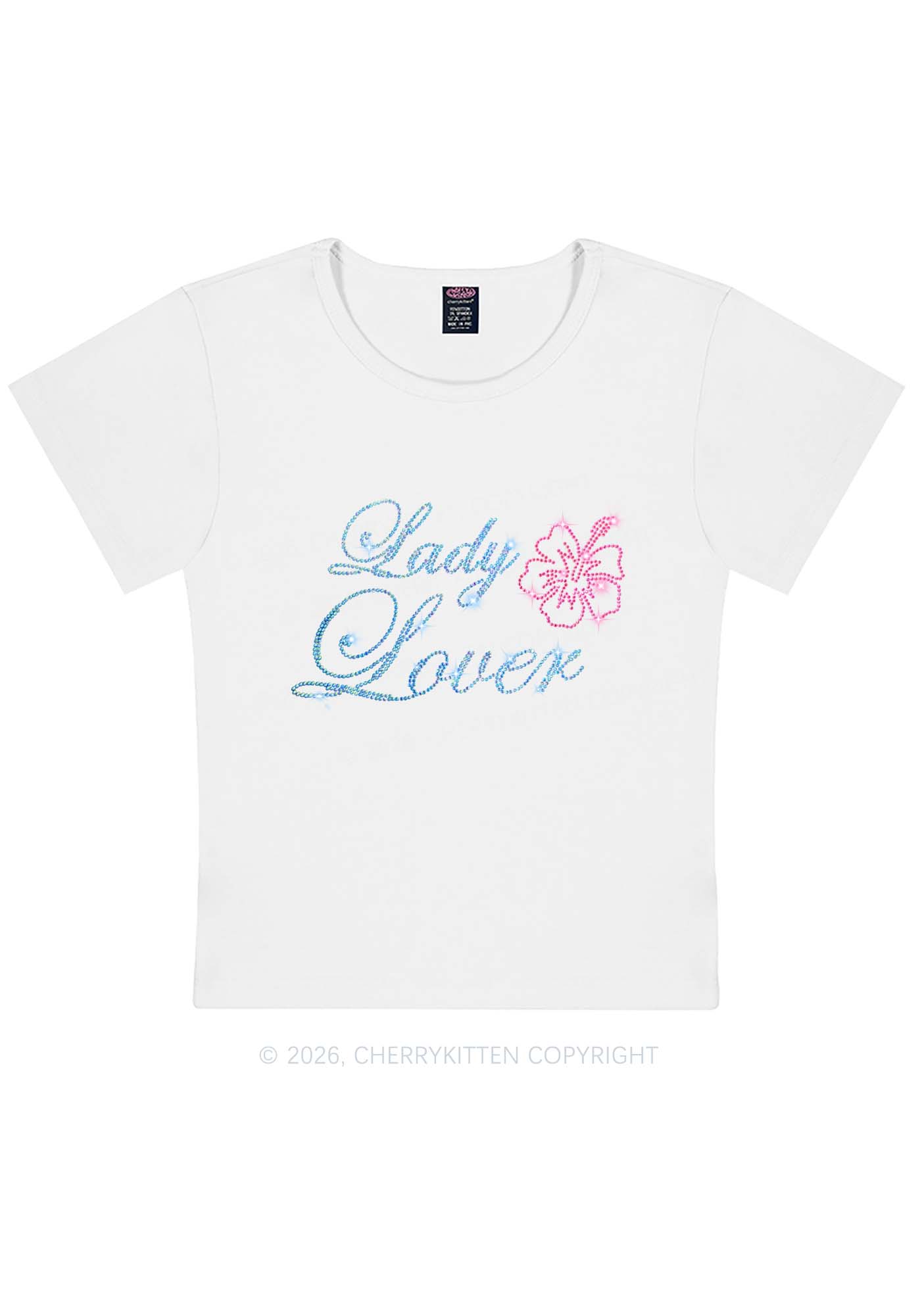 Rhinestone Lady Lover Pride Y2K Baby Tee Cherrykitten