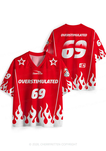 Red Flame Overstimulated Y2K Sport Jersey Shirts Cherrykitten