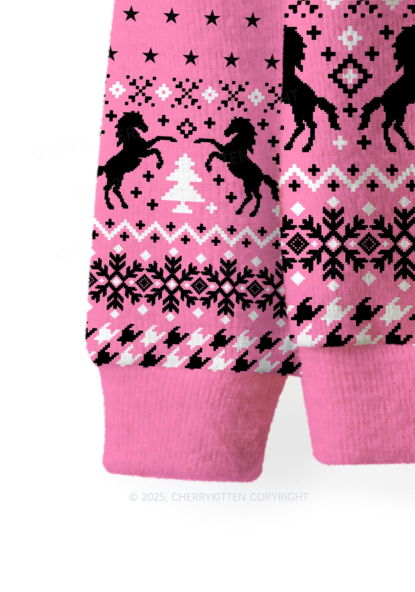 Ride A Mustache Y2K Christmas Knit Sweatshirt Cherrykitten