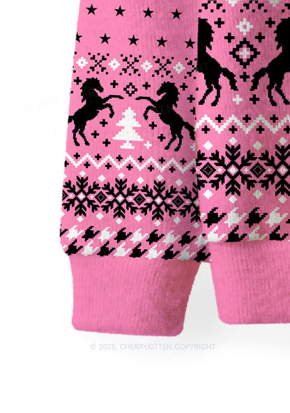 Ride A Mustache Y2K Christmas Knit Sweatshirt Cherrykitten