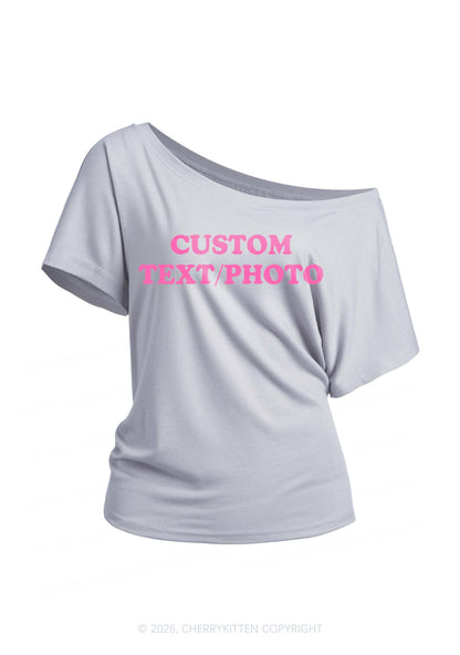 Custom Personalized Text Y2K Off Shoulder Tee Cherrykitten