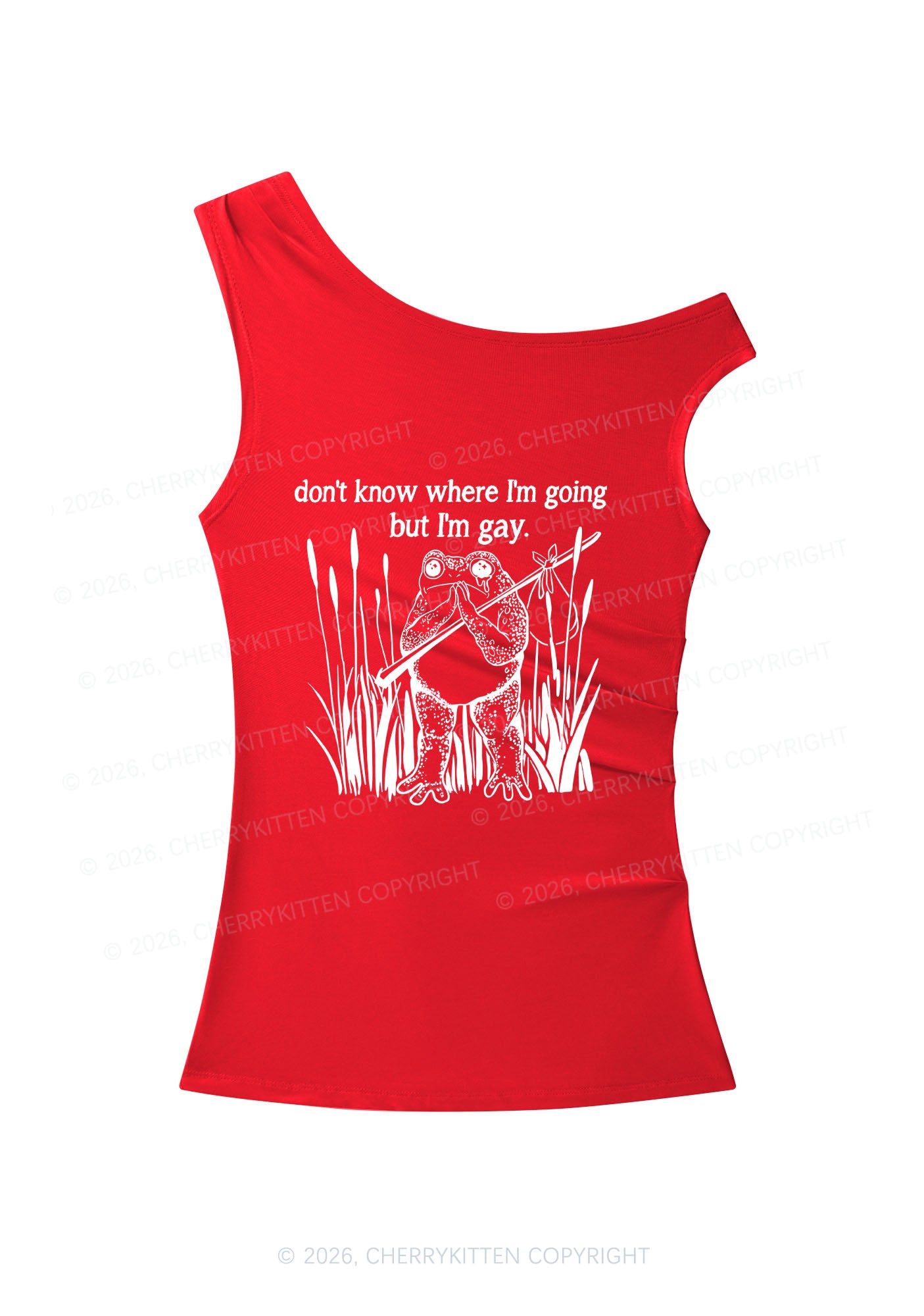 But I Am Gay Frog Y2K Off Shoulder Tank Top Cherrykitten