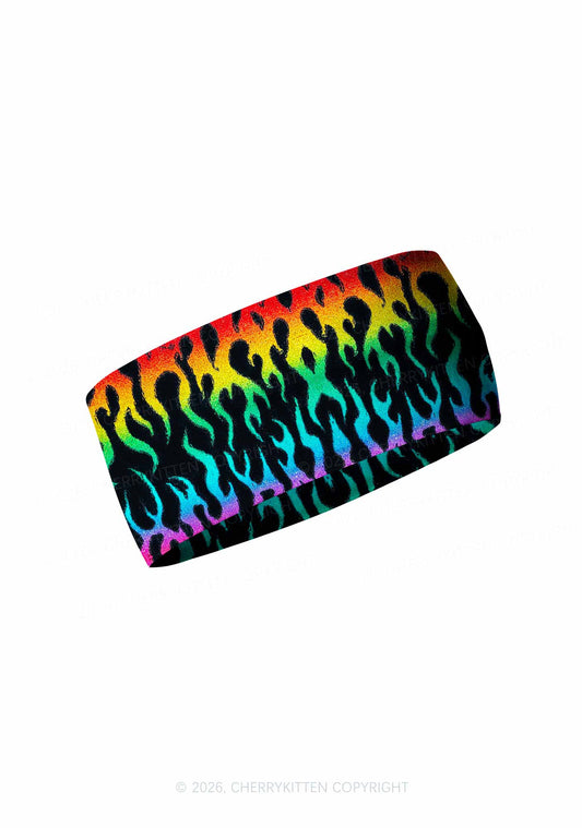 Rainbow Flame Pride Y2K Print Headband Cherrykitten