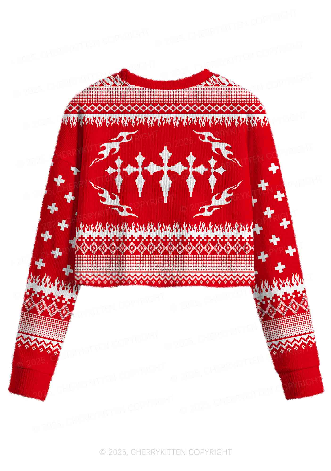 Punk Cxxt Y2K Christmas Crop Knit Sweatshirt Cherrykitten