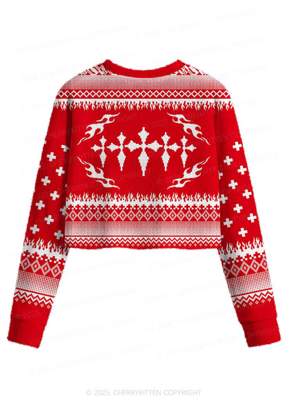 Punk Cxxt Y2K Christmas Crop Knit Sweatshirt Cherrykitten