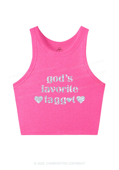 Glitter Gods Favorite Faggot Pride Y2K Crop Tank Top Cherrykitten