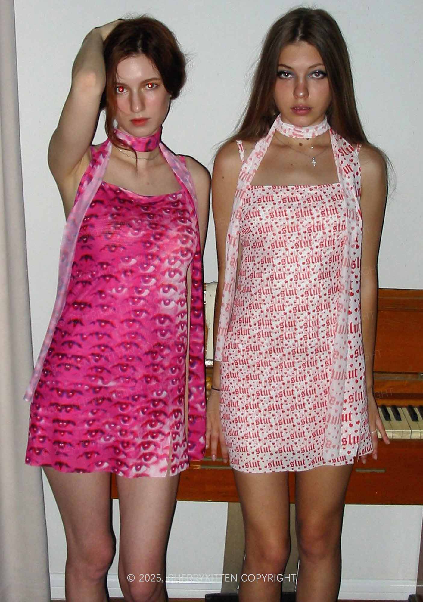 Slxt Red Heart Y2K Mesh Slip Dress Cherrykitten