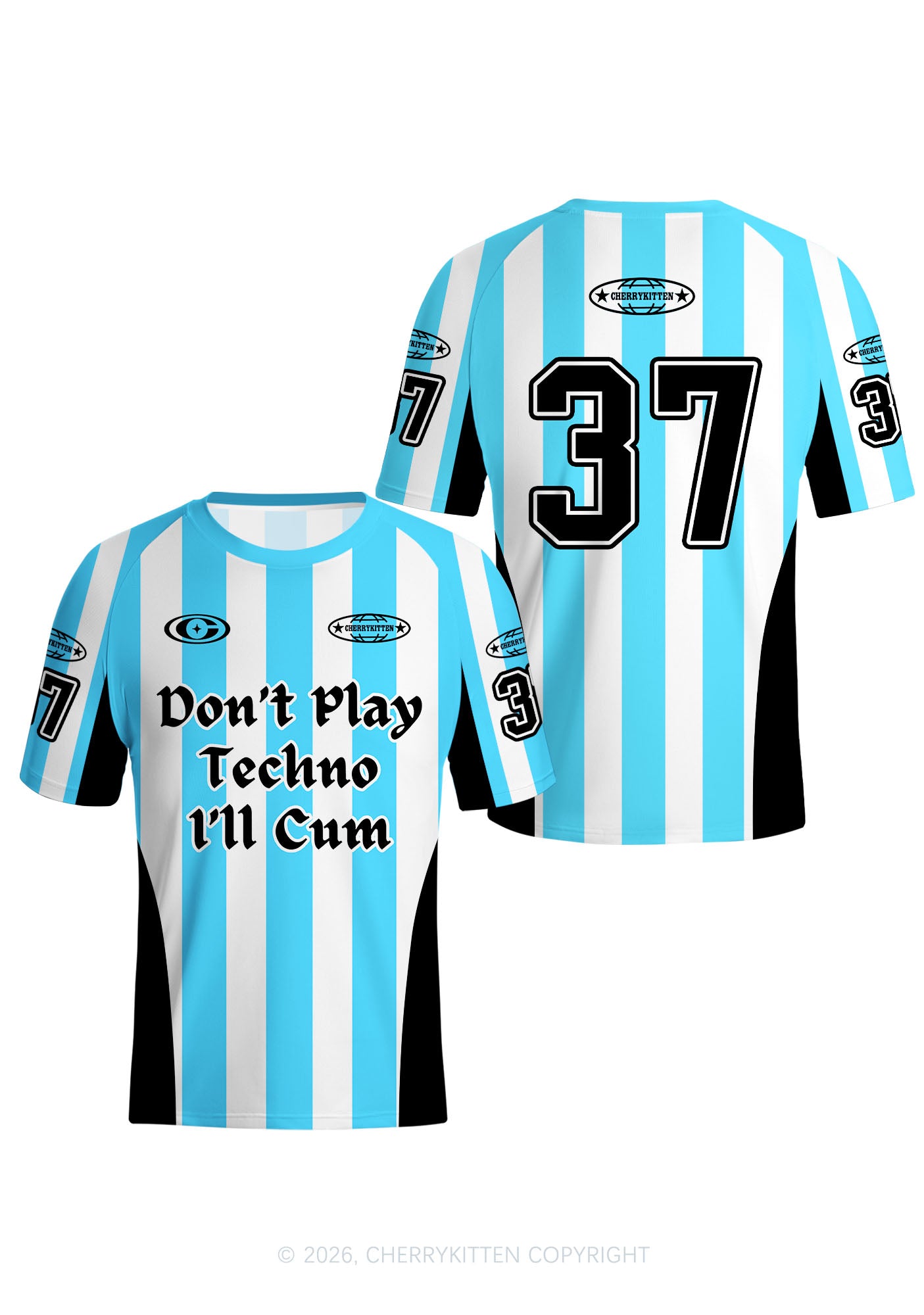 Skyblue Dont Play Techno Y2K Football Jersey Shirts Cherrykitten