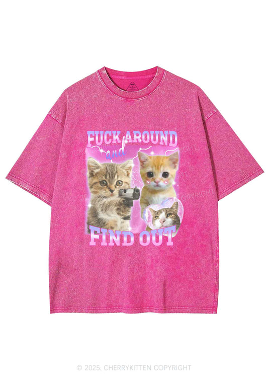 Fxxk Around Cats Y2K Shirts Washed Tee Cherrykitten