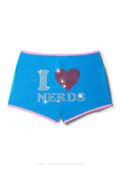Rhinestone I Love Nerds Y2K Booty Shorts Cherrykitten