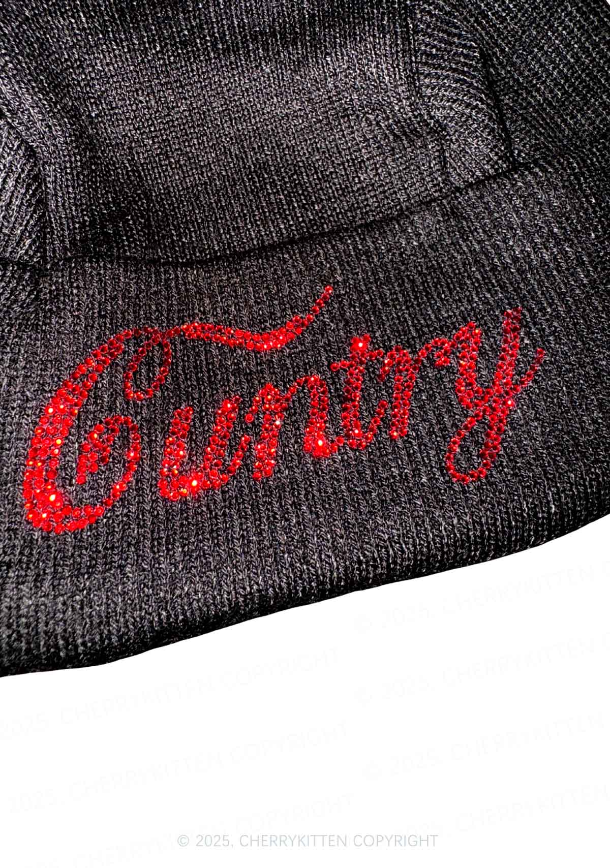 Rhinestone Cuntry Y2K Bunny Ear Knitted Hat Cherrykitten