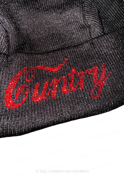 Rhinestone Cuntry Y2K Bunny Ear Knitted Hat Cherrykitten