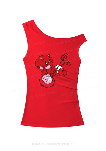 Little Devil On The Phone Y2K Off Shoulder Tank Top Cherrykitten