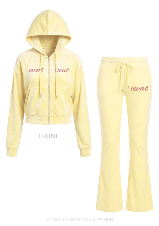 Rhinestone Cxxt Y2K Velvet Tracksuit Set Cherrykitten