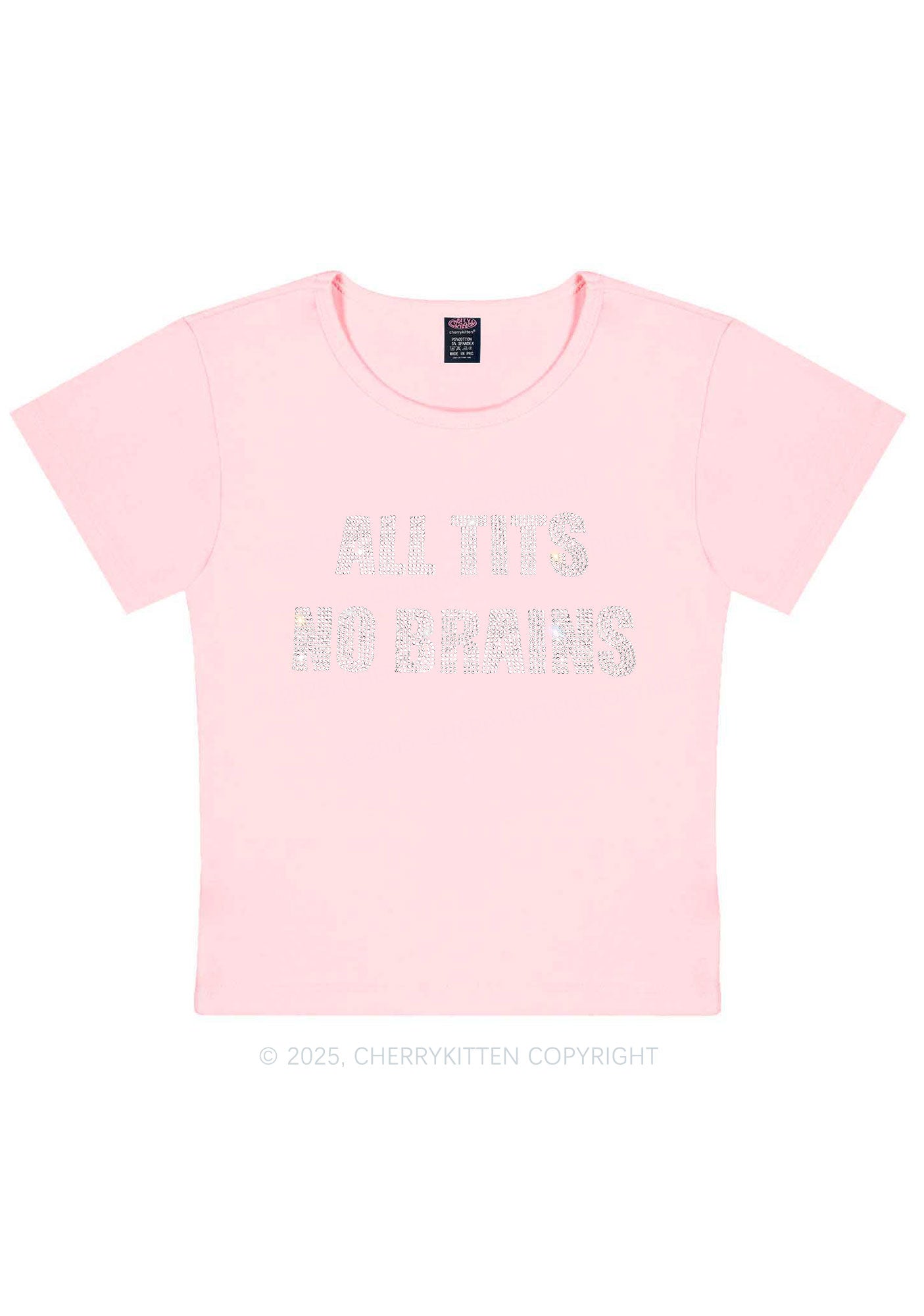 Rhinestone All Txts No Brains Y2K Baby Tee Cherrykitten