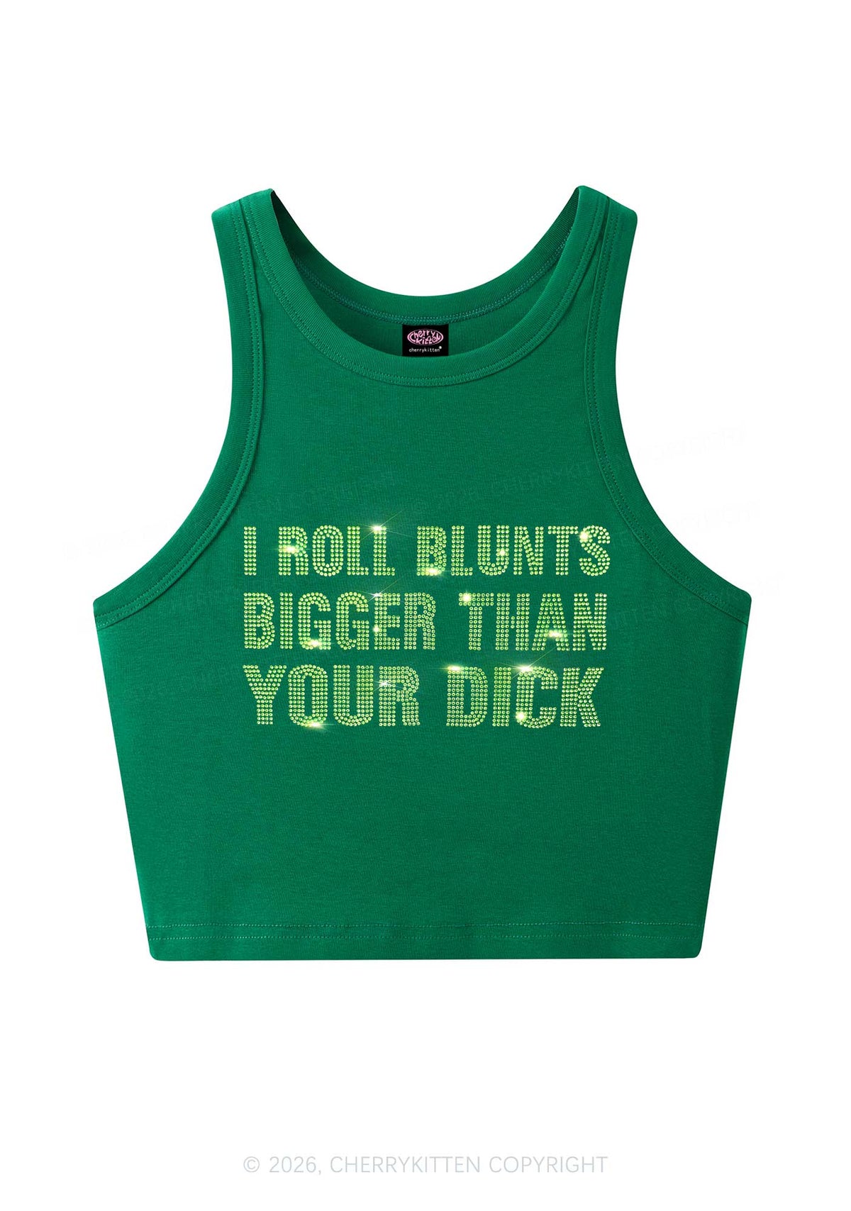 Rhinestone I Roll Blunts Y2K Crop Tank Top Cherrykitten