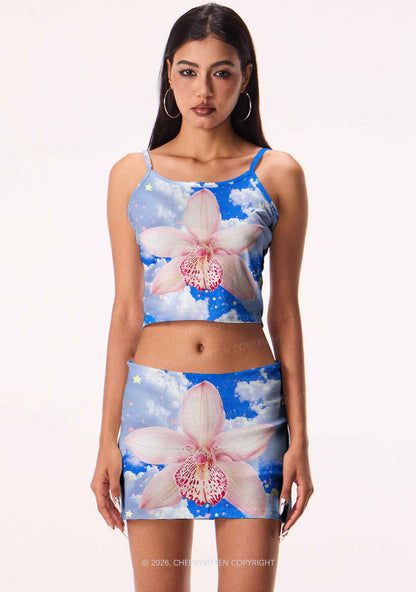 Pink Orchid Blue Sky Y2K Print Mini Skirt Cherrykitten
