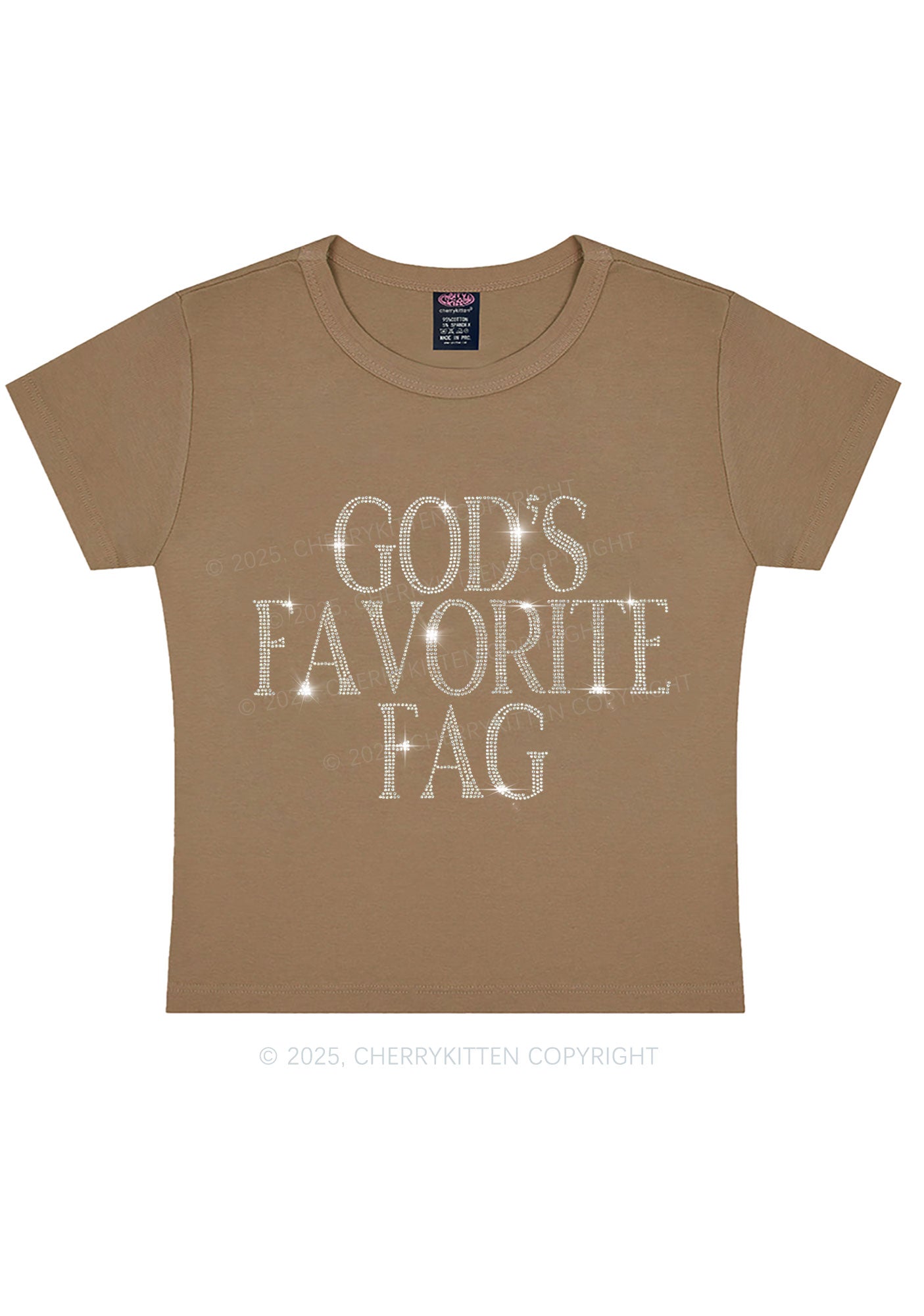 Rhinestone Gods Favorite Fag Pride Y2K Baby Tee Cherrykitten