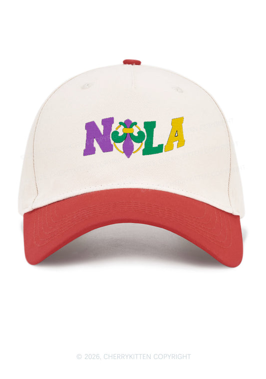 Embroidered Nola Fleur De Lis Y2K Color Block Baseball Cap Cherrykitten