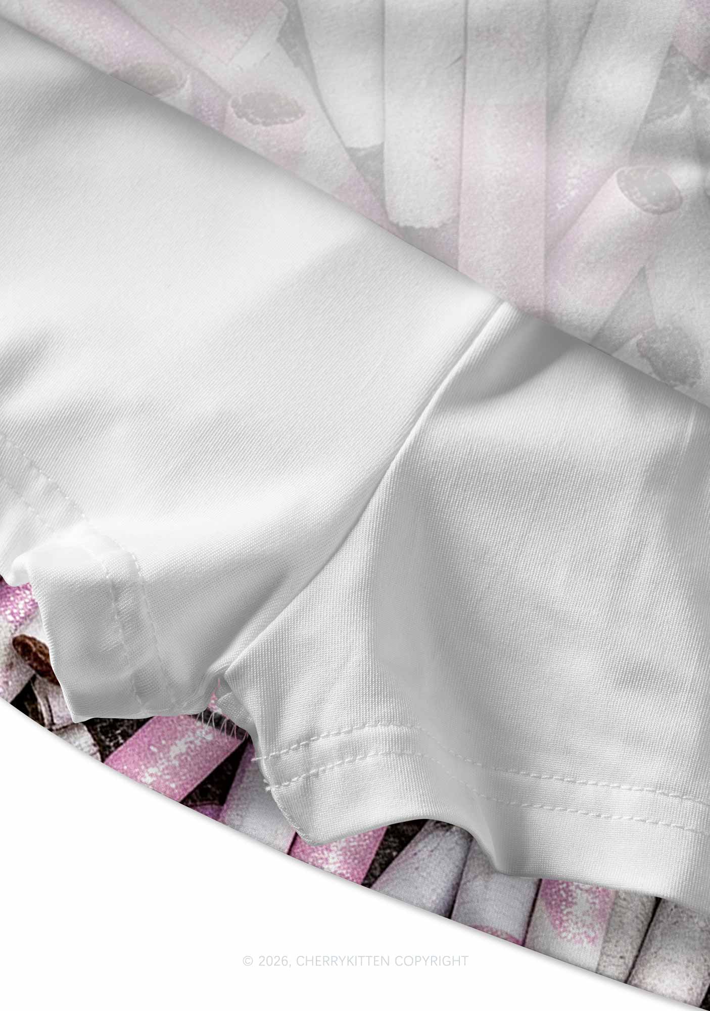 Pink White Cigarette Y2K Print Mini Skirt Cherrykitten