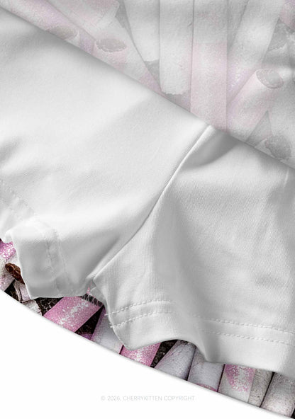 Pink White Cigarette Y2K Print Mini Skirt Cherrykitten