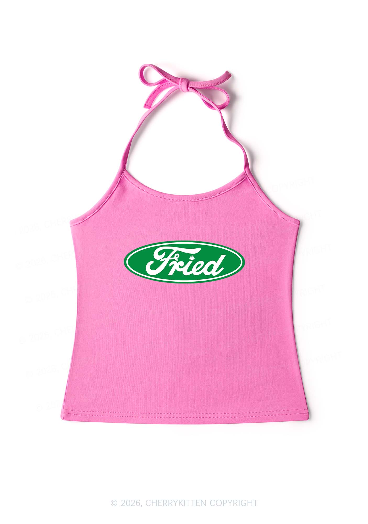 Green Fried Y2K Halter Neck Cami Cherrykitten