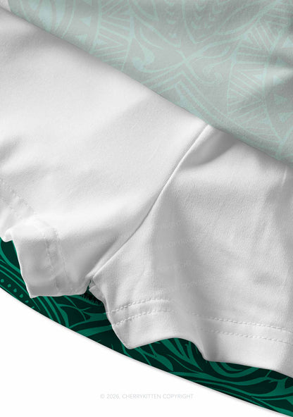 Green Swirl Leaf Y2K Print Mini Skirt Cherrykitten