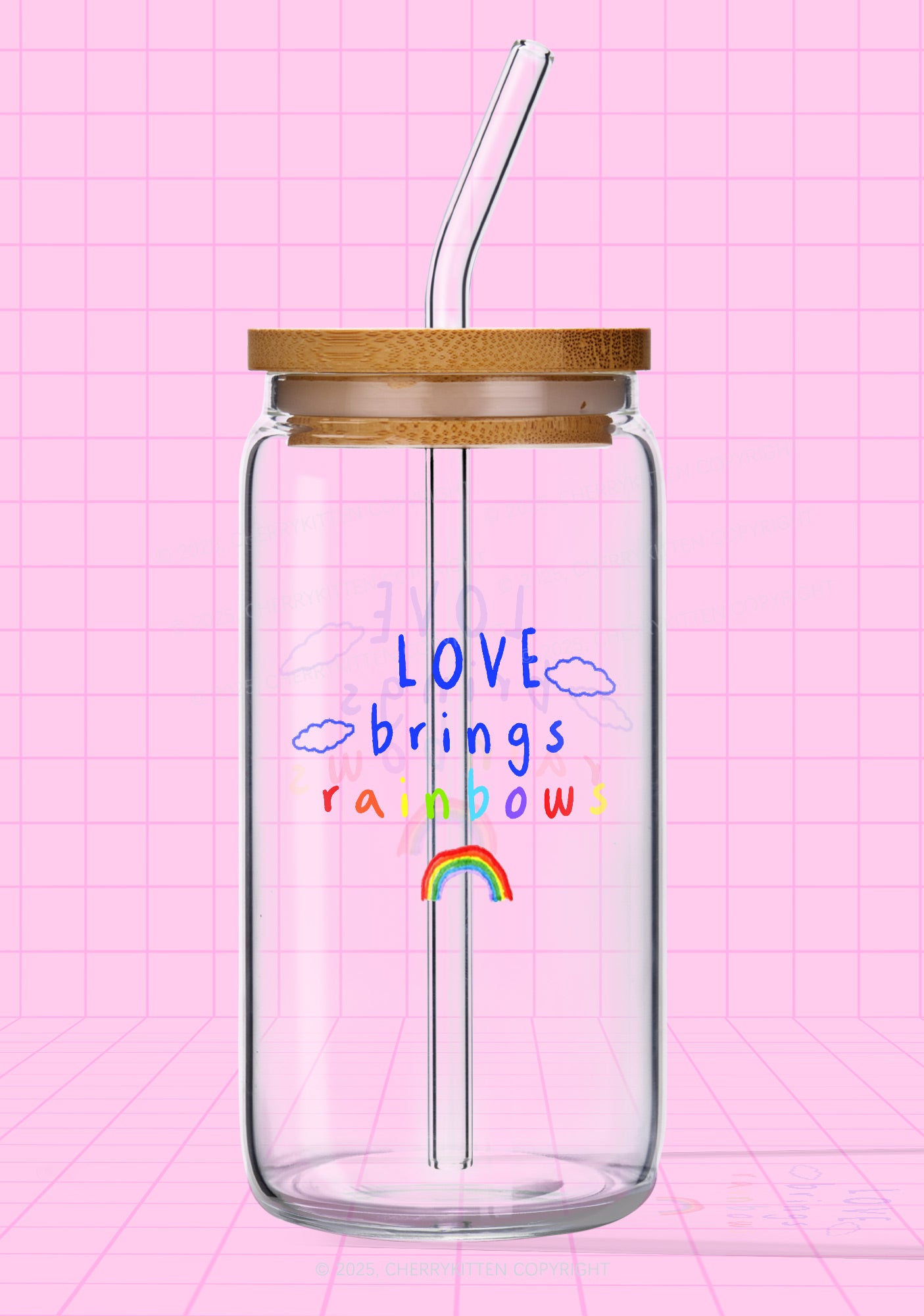 Love Brings Rainbows  Pride Y2K Printed Glass Cup Cherrykitten
