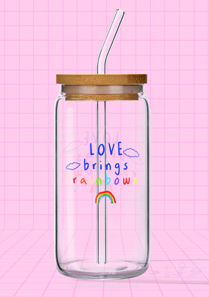 Love Brings Rainbows  Pride Y2K Printed Glass Cup Cherrykitten