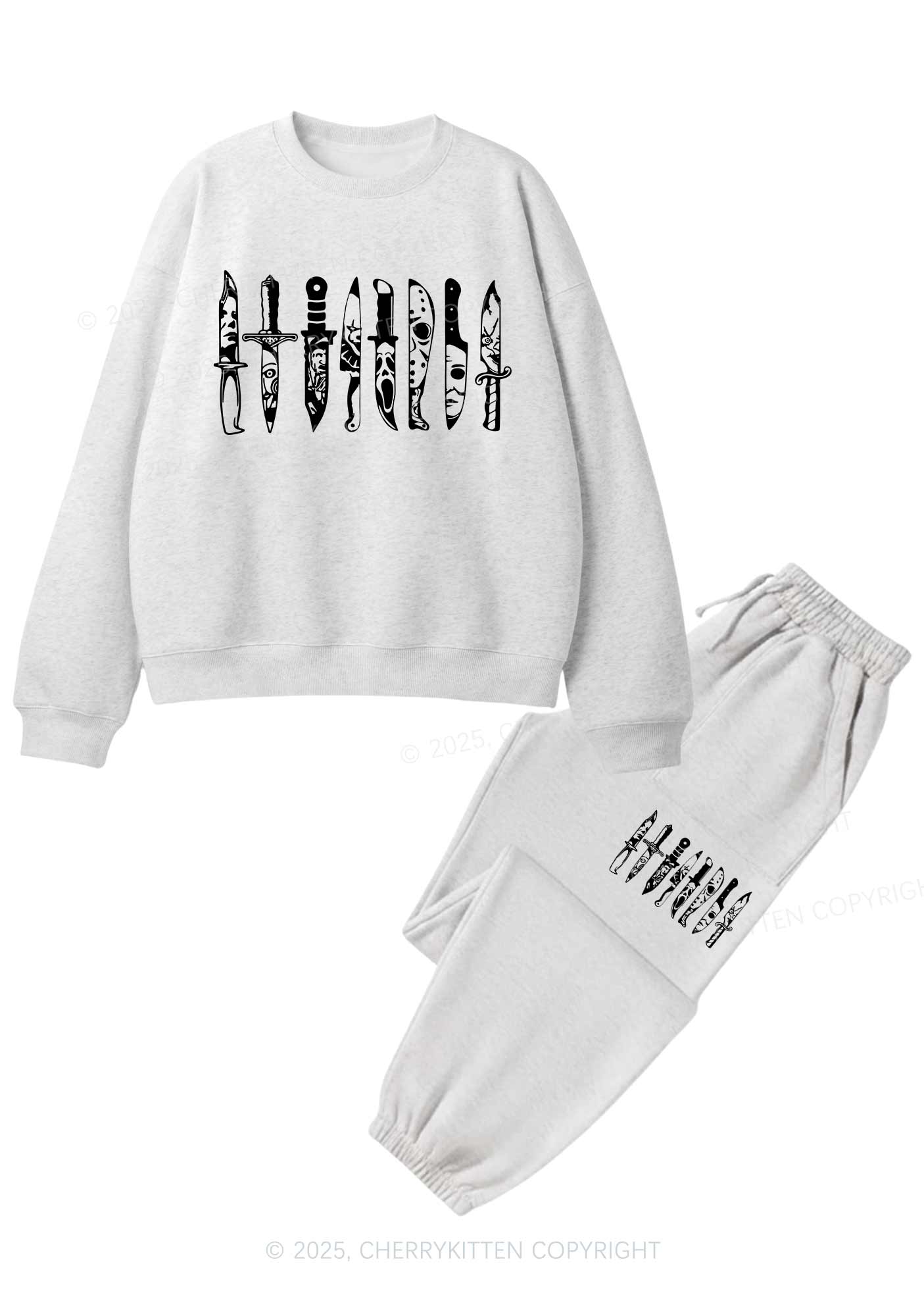 Halloween Grimace Daggers Y2K Fleece Sweatshirts Set Cherrykitten