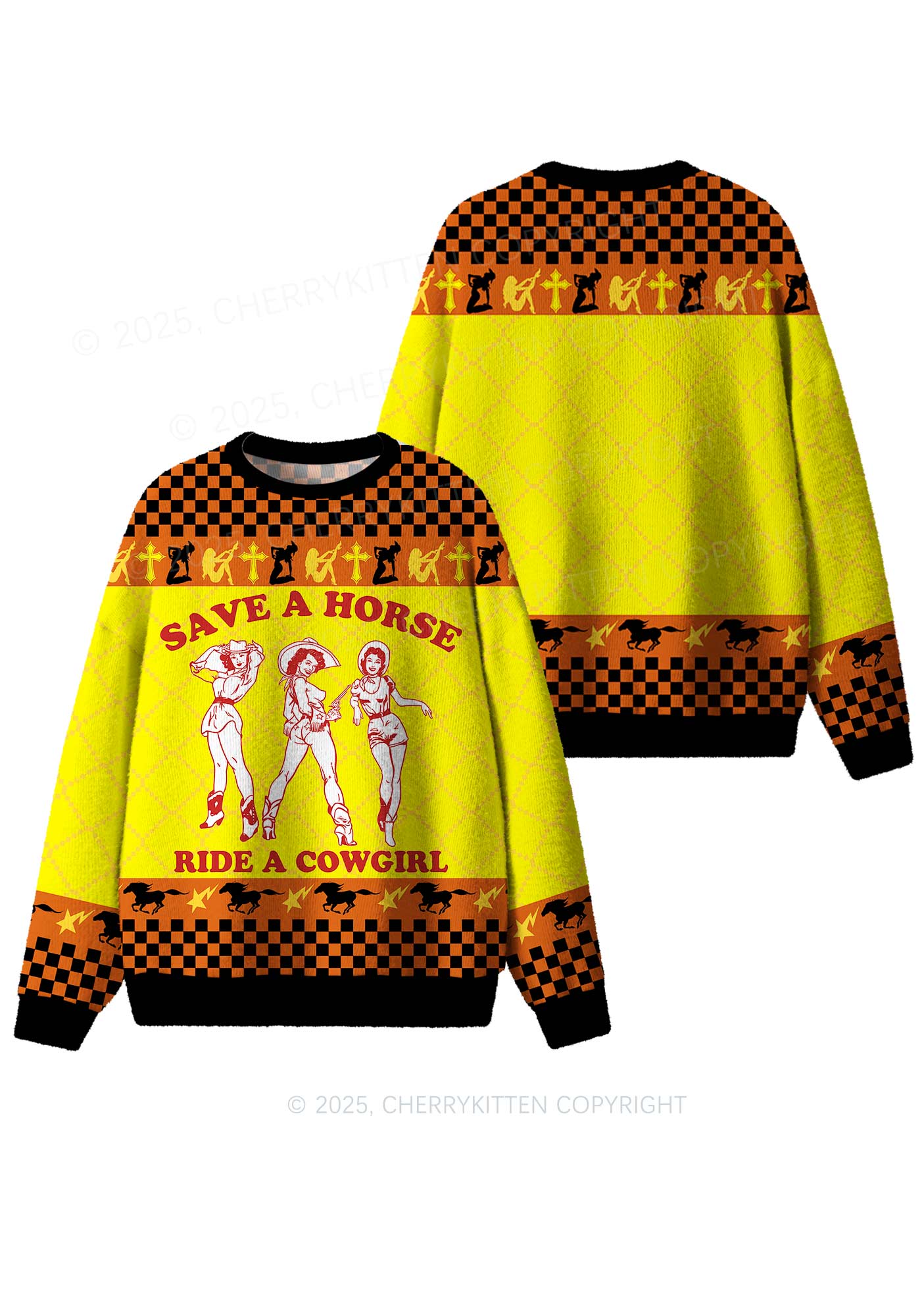 Ride A Cowgirl Pride Y2K Christmas Knit Sweatshirt Cherrykitten