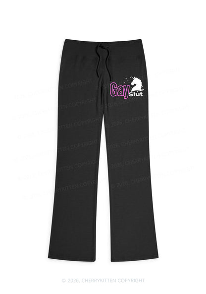 Gay Slxt Unicorn Pride Y2K Low Rise Drawstring Flare Pants Cherrykitten