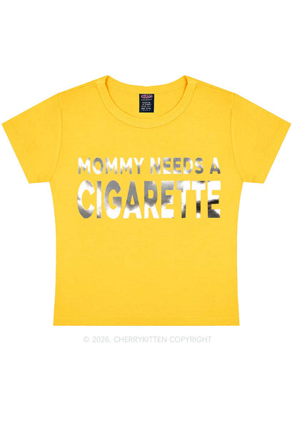 Mommy Needs A Cigarette Silver Foil Printed Y2K Baby Tee Cherrykitten