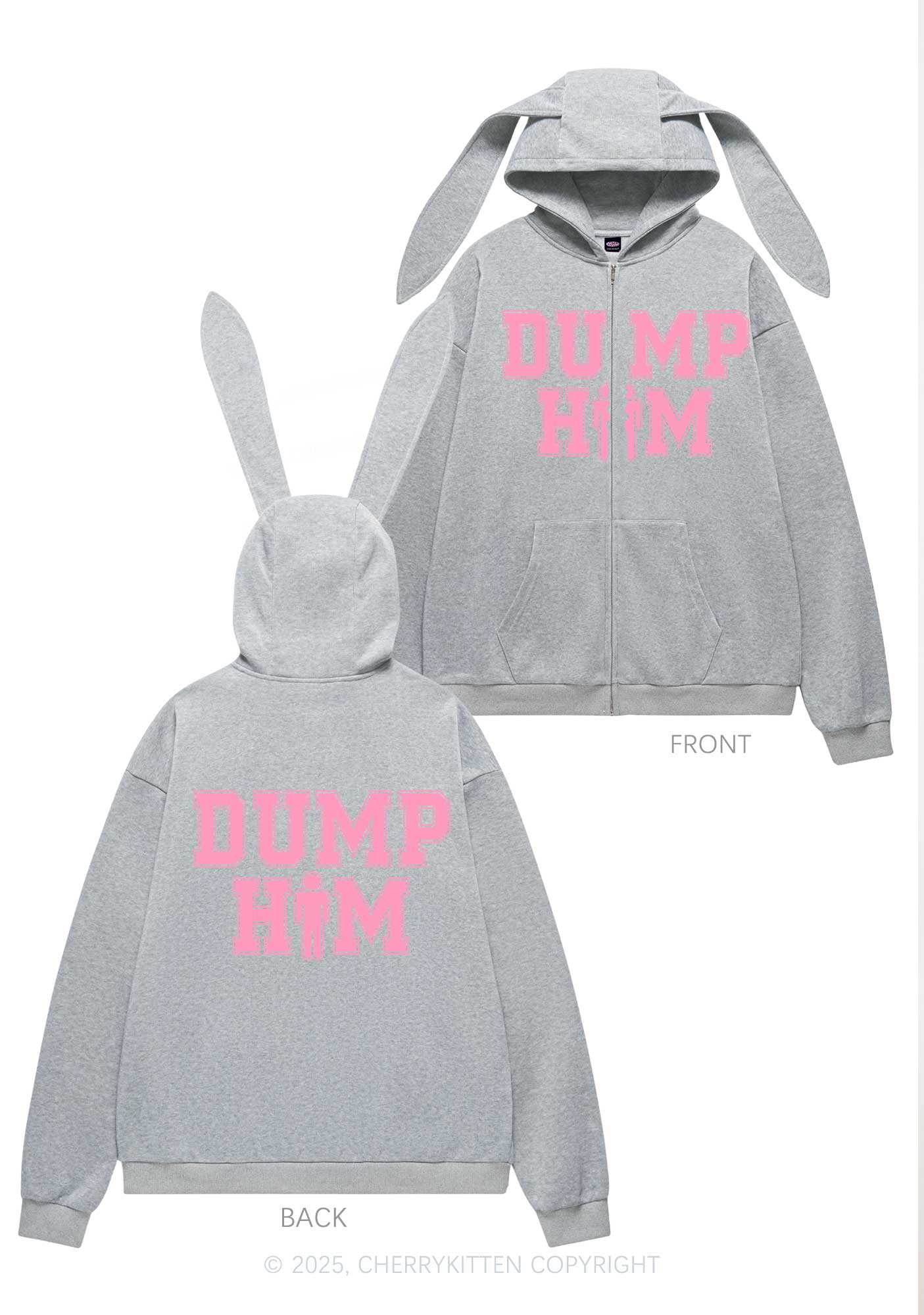 Dump Him Y2K Bunny Ear Zip Hoodie Cherrykitten