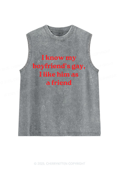 I Know My BF Is Gay Pride Y2K Washed Muscle Tank Cherrykitten