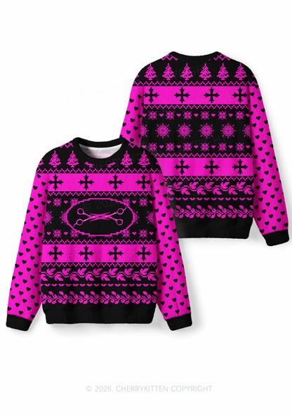 Pink Scissor Pride Y2K Christmas Knit Sweatshirt Cherrykitten
