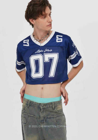 Custom Dark Blue Alpha Male Y2K Crop Sport Jersey Shirts Cherrykitten