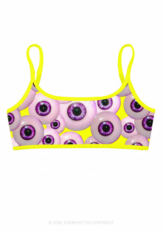 Halloween Purple Eyeballs Y2K Print Super Crop Cami Cherrykitten
