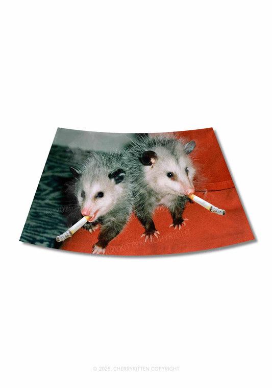 Smoking Badass Rats Y2K Print Mini Skirt Cherrykitten