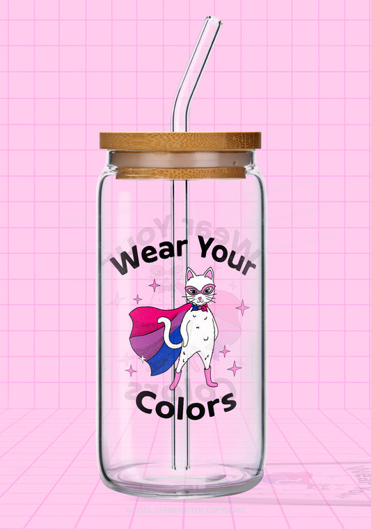 Bisexual Flag Cat Pride Y2K Printed Glass Cup Cherrykitten