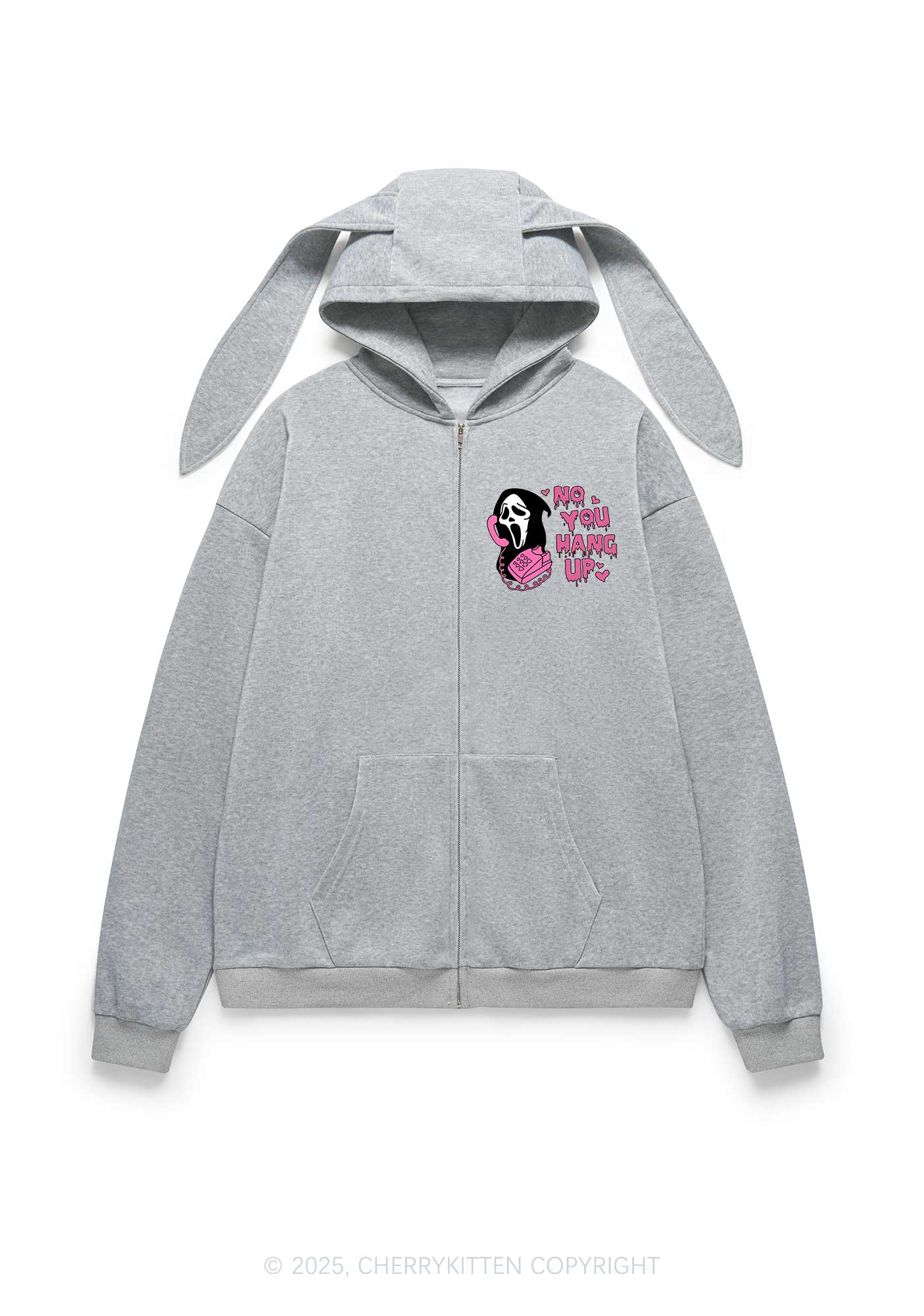 Halloween No You Hang Up Y2K Bunny Ear Zip Hoodie Cherrykitten