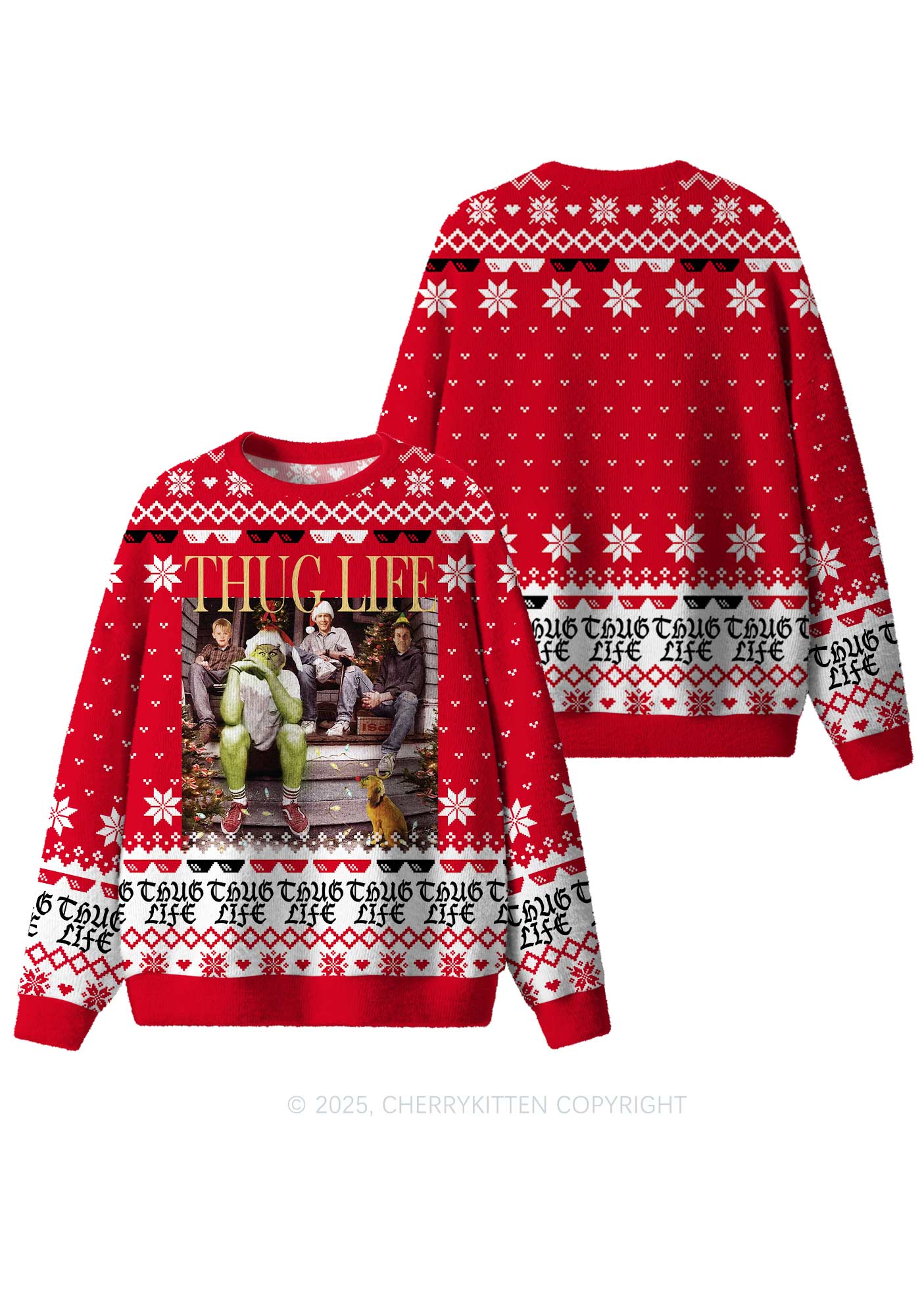 Thug Life Y2K Christmas Knit Sweatshirt Cherrykitten