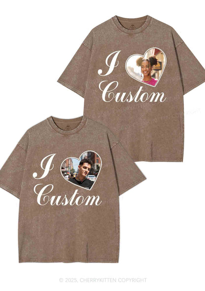 I Love Custom Heart Photo Y2K Valentine's Day Washed Tee Cherrykitten
