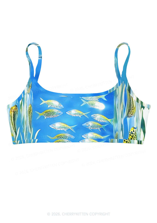 Undersea Fish Y2K Print Super Crop Cami Cherrykitten