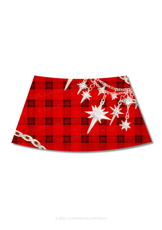 Star Chain Black Pattern Y2K Print Mini Skirt Cherrykitten