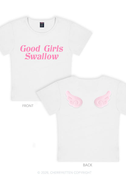Good Girls Swallow Y2K Goth Angel Wings Baby Tee Cherrykitten