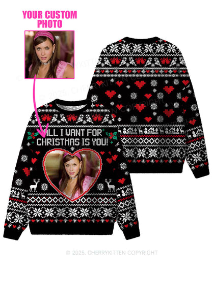Custom All I Want For Christmas Y2K Christmas Knit Sweatshirt Cherrykitten