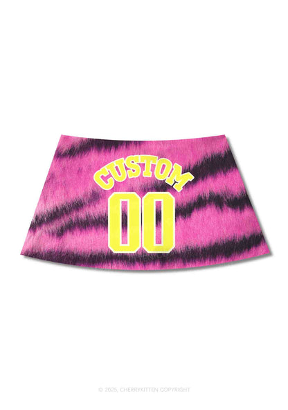 Pink Tiger Stripe Custom Text Y2K Print Mini Skirt Cherrykitten